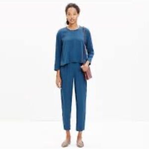 Clermont Overlay Jumpsuit M Harbor Blue Rayon Peekaboo Back